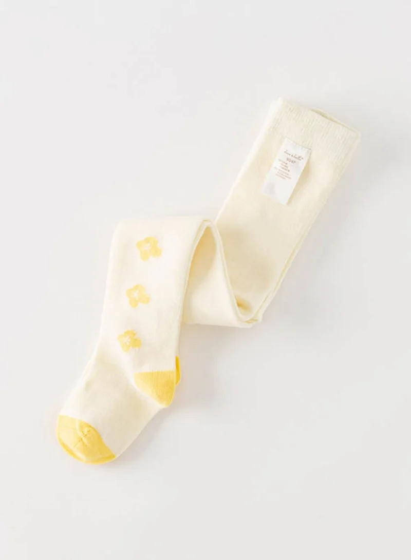 Dave & Bella Cream Tights with Yellow Floral Details